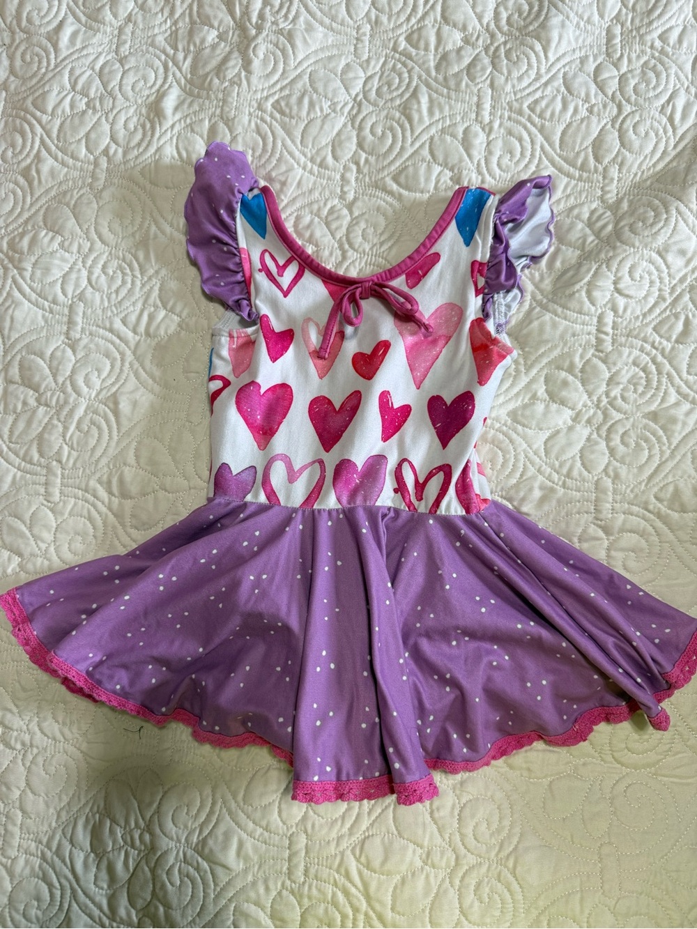 Cheeky Plum girls 4T skirted dance leotard in purple pink heart print